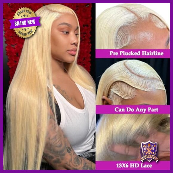 32 Inch Human Hair Lace Front Wig Straight 180% Density Pre Plucked main image 2